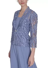 Women's Floral Embroidered Jacket and Dress Set