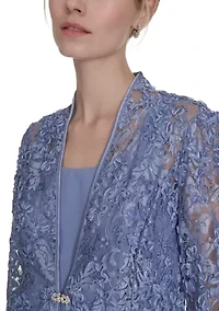 Women's Floral Embroidered Jacket and Dress Set