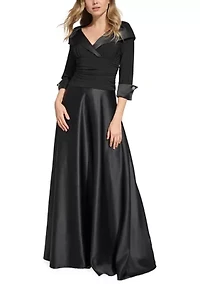 Women's 3/4 Sleeve V-Neck Portrait A-Line Gown