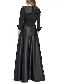 Women's 3/4 Sleeve V-Neck Portrait A-Line Gown