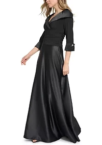 Women's 3/4 Sleeve V-Neck Portrait A-Line Gown