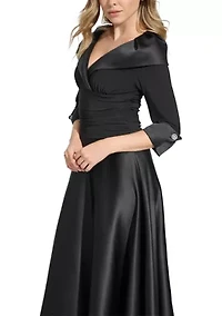 Women's 3/4 Sleeve V-Neck Portrait A-Line Gown