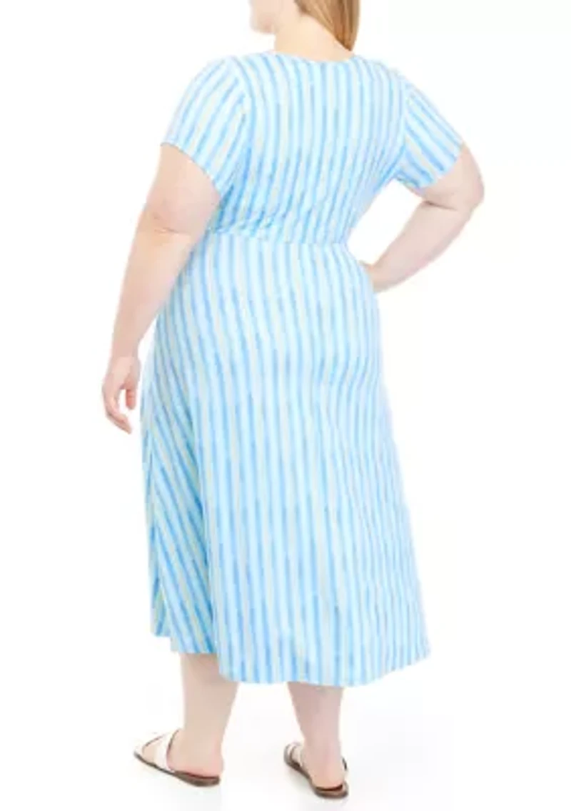 Plus Short Sleeve Crew Neck Printed Knit Midi Dress