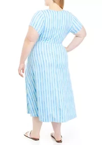 Plus Short Sleeve Crew Neck Printed Knit Midi Dress