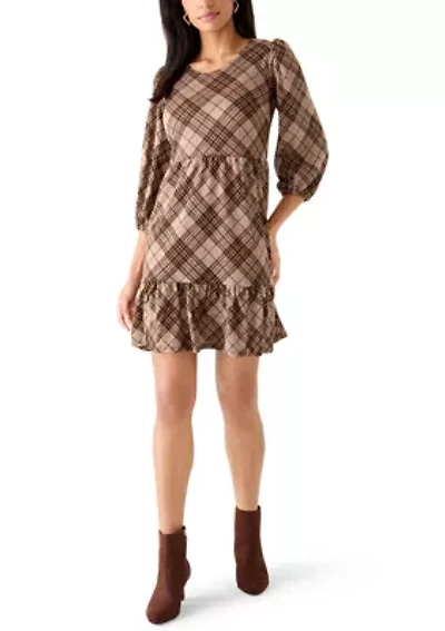 Women's Three-Quarter Sleeve Plaid Dress