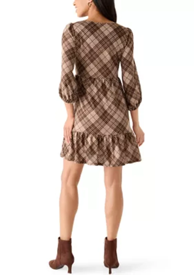 Women's Three-Quarter Sleeve Plaid Dress