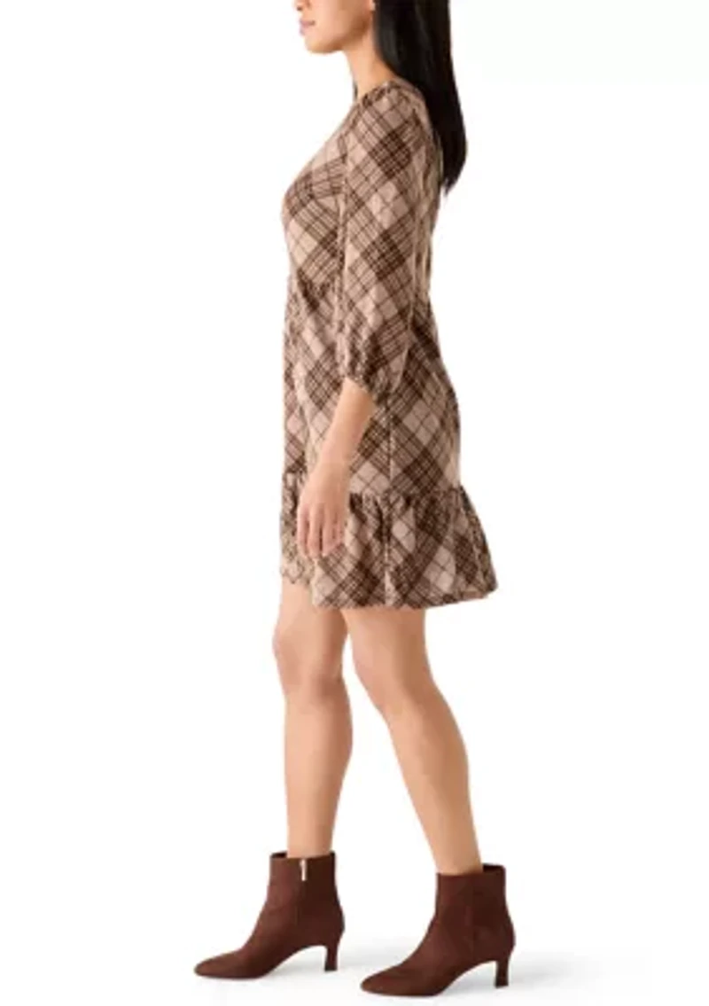 Women's Three-Quarter Sleeve Plaid Dress