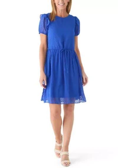 Women's Short Sleeve Clip Dot Ruched Waist Dress