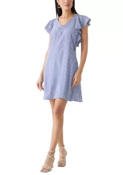 Women's Short Sleeve V-Neck Stripe Print A-Line Dress