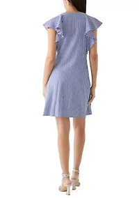 Women's Short Sleeve V-Neck Stripe Print A-Line Dress