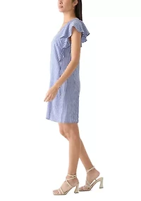 Women's Short Sleeve V-Neck Stripe Print A-Line Dress