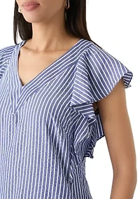 Women's Short Sleeve V-Neck Stripe Print A-Line Dress