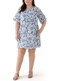Plus Short Sleeve Crew Neck Floral Print Dress