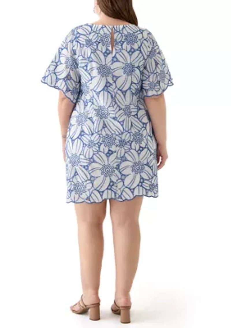 Plus Short Sleeve Crew Neck Floral Print Dress