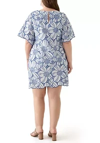 Plus Short Sleeve Crew Neck Floral Print Dress