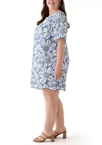Plus Short Sleeve Crew Neck Floral Print Dress