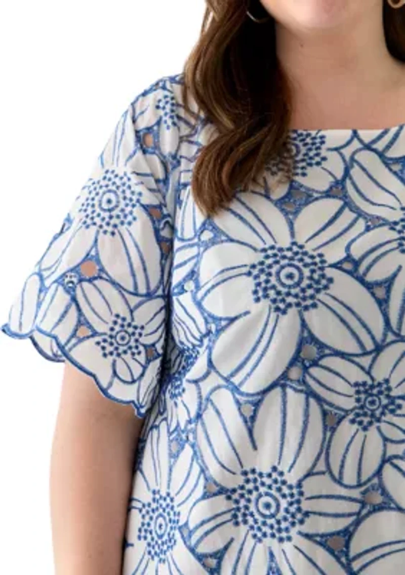 Plus Short Sleeve Crew Neck Floral Print Dress