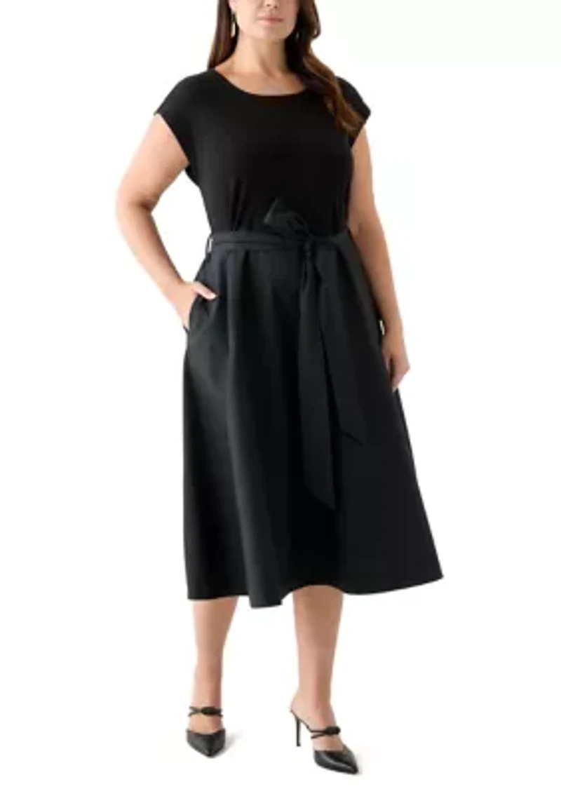 Plus Short Sleeve Belted Dress