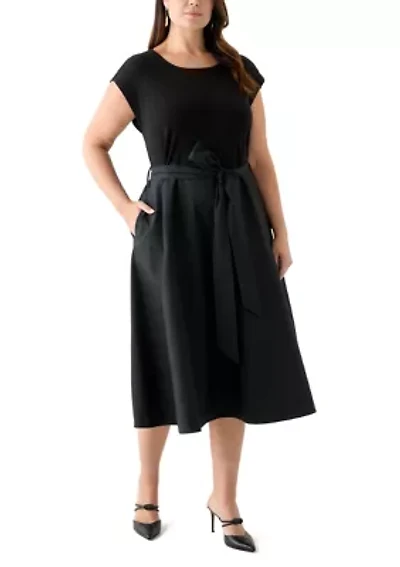 Plus Short Sleeve Belted Dress