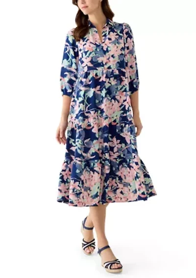 Women's Short Sleeve Floral Midi Shirtdress