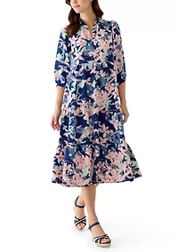 Women's Short Sleeve Floral Midi Shirtdress