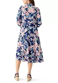 Women's Short Sleeve Floral Midi Shirtdress