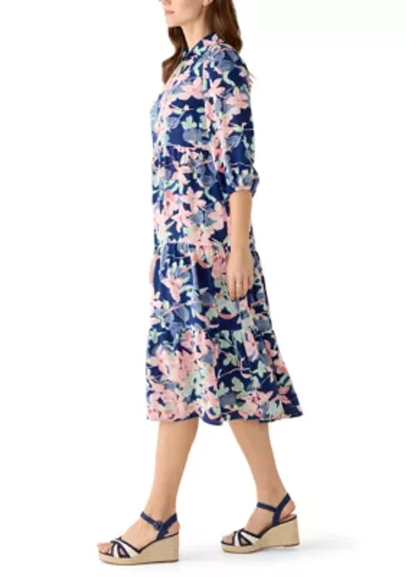 Women's Short Sleeve Floral Midi Shirtdress