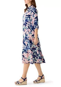 Women's Short Sleeve Floral Midi Shirtdress