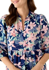 Women's Short Sleeve Floral Midi Shirtdress