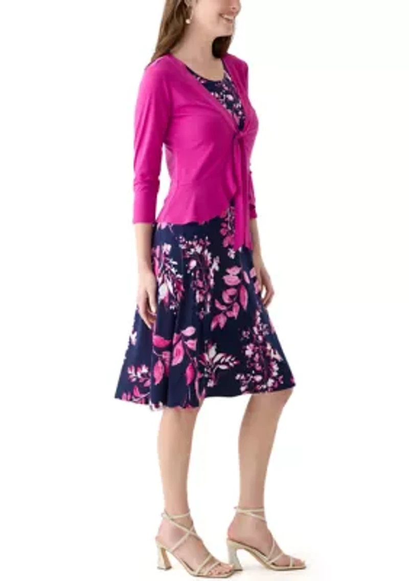 Women's 3/4 Sleeve Scoop Neck Floral Print Jacket Dress