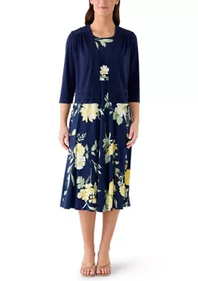 Women's Three-Quarter Sleeve Floral Jacket Dress