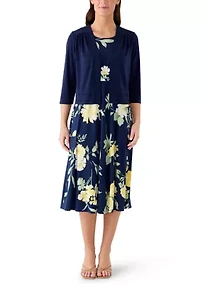 Women's Three-Quarter Sleeve Floral Jacket Dress