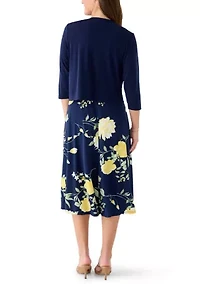 Women's Three-Quarter Sleeve Floral Jacket Dress