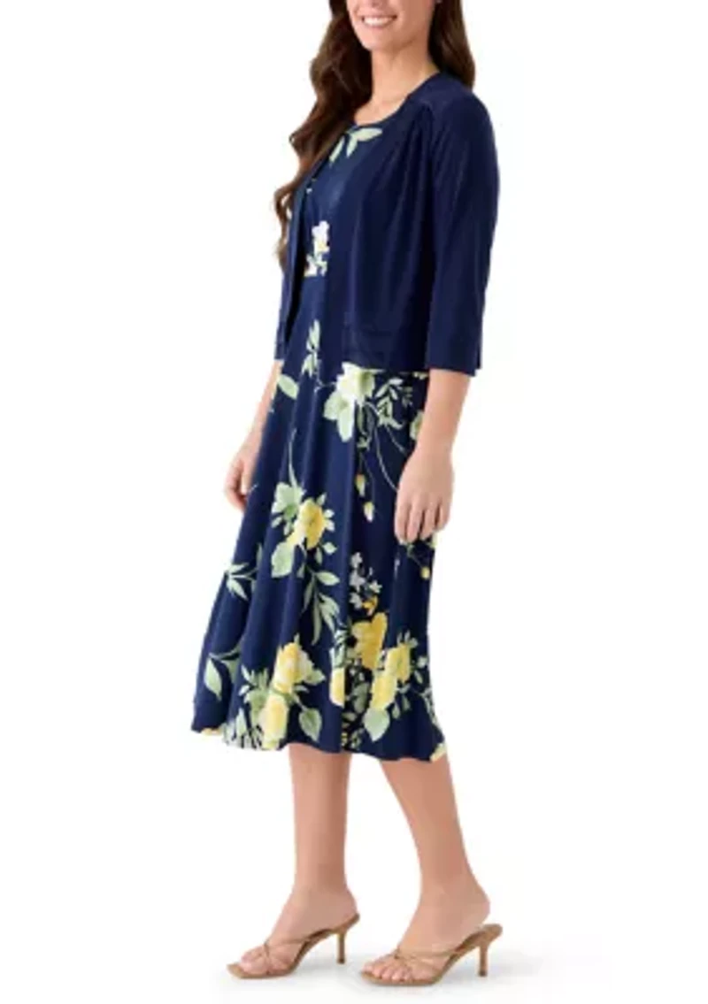 Women's Three-Quarter Sleeve Floral Jacket Dress