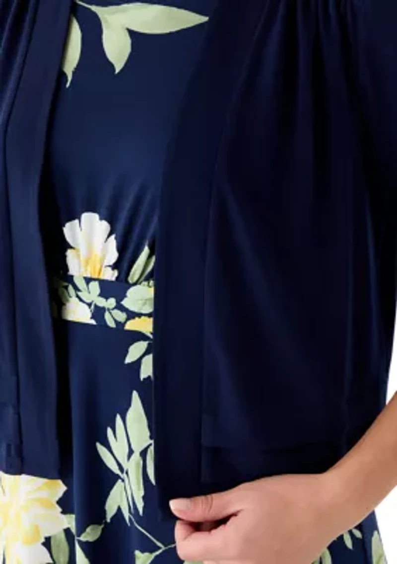 Women's Three-Quarter Sleeve Floral Jacket Dress