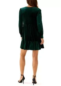 Women's Long Sleeve V-Neck Solid Fit and Flare Dress