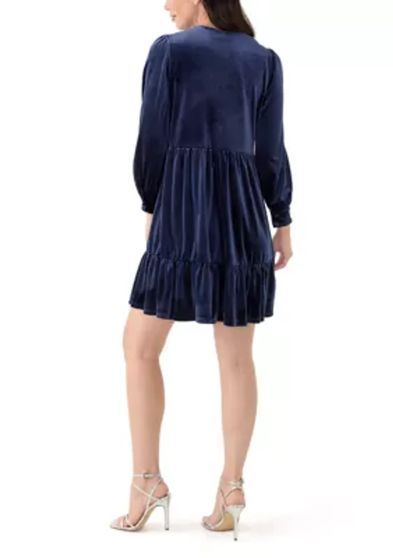 Women's Long Sleeve V-Neck Solid Fit and Flare Dress