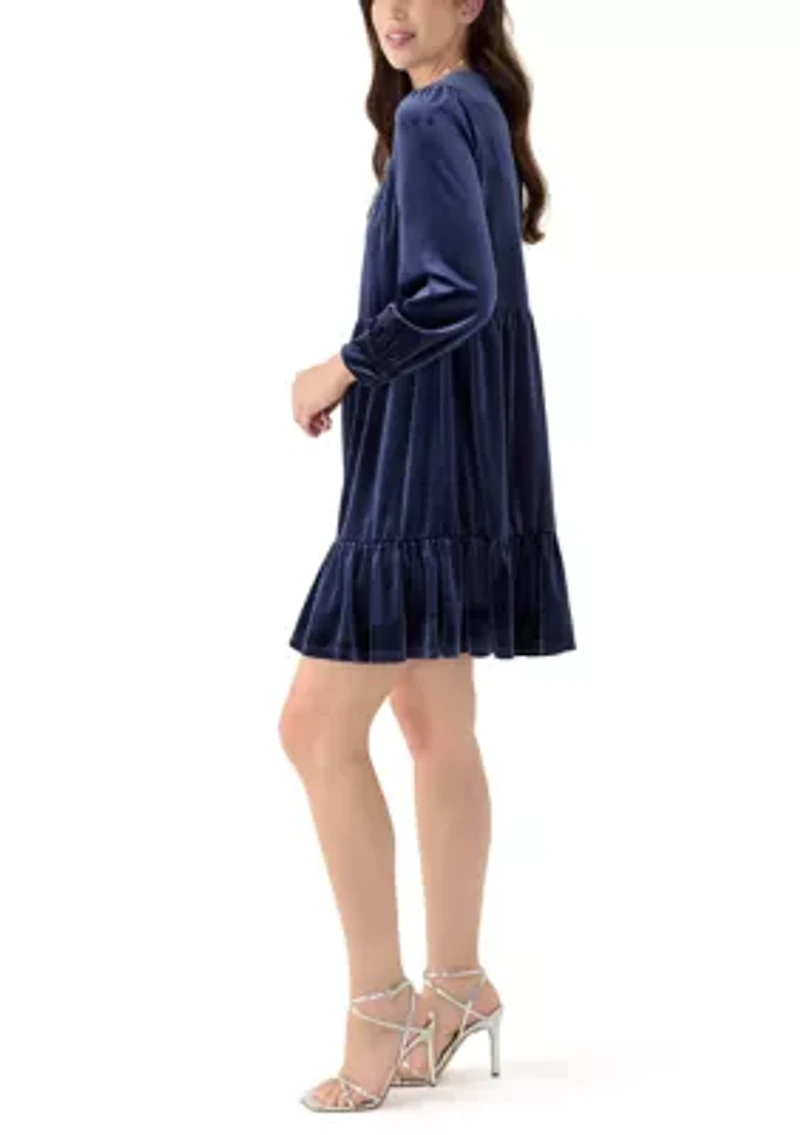 Women's Long Sleeve V-Neck Solid Fit and Flare Dress