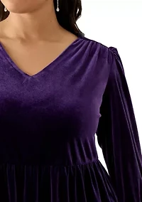 Plus Long Sleeve V-Neck Velvet A-Line Dress