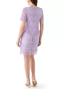 Women's Square Neck Sheath Eyelet Lace Dress