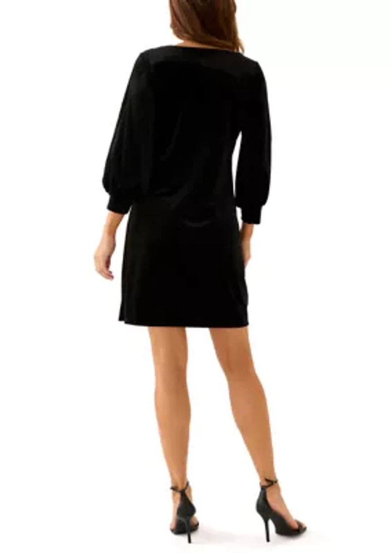 Women's 3/4 Sleeve Solid Velvet Sheath Dress