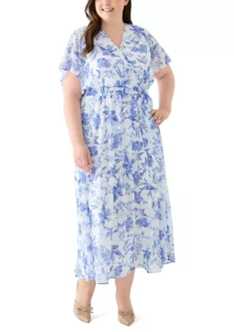 Plus V-Neck Floral Print Maxi Dress