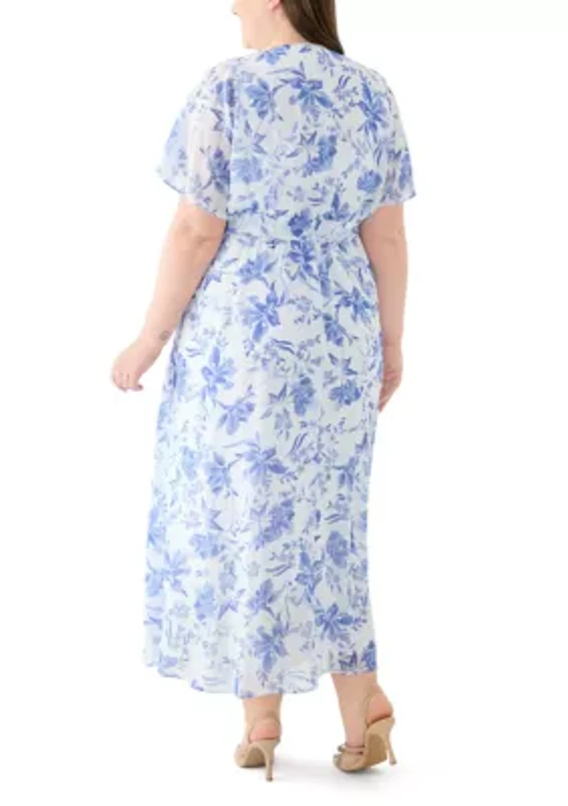 Plus V-Neck Floral Print Maxi Dress