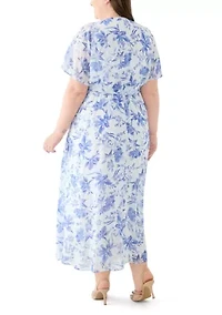 Plus V-Neck Floral Print Maxi Dress