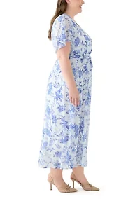 Plus V-Neck Floral Print Maxi Dress