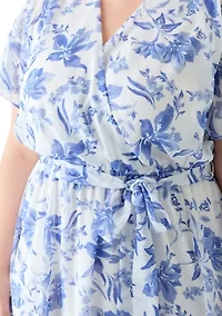 Plus V-Neck Floral Print Maxi Dress