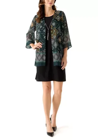 Women's Geo Print Short Sleeve Jacket Dress