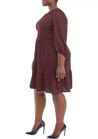 Plus 3/4 Sleeve V-Neck Floral Print Bubble Crepe Dress