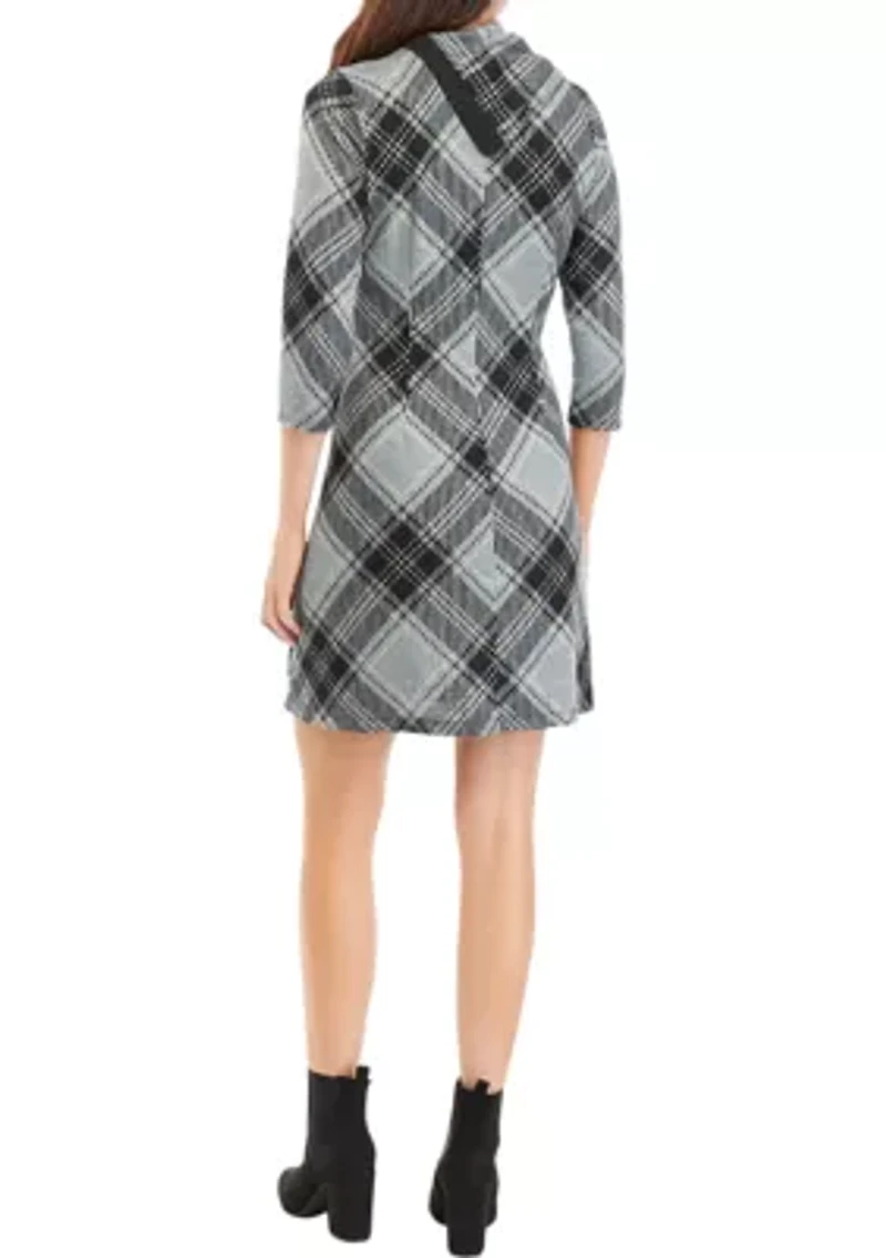 Women's 3/4 Sleeve Plaid A-Line Cozy Dress