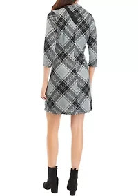Women's 3/4 Sleeve Plaid A-Line Cozy Dress